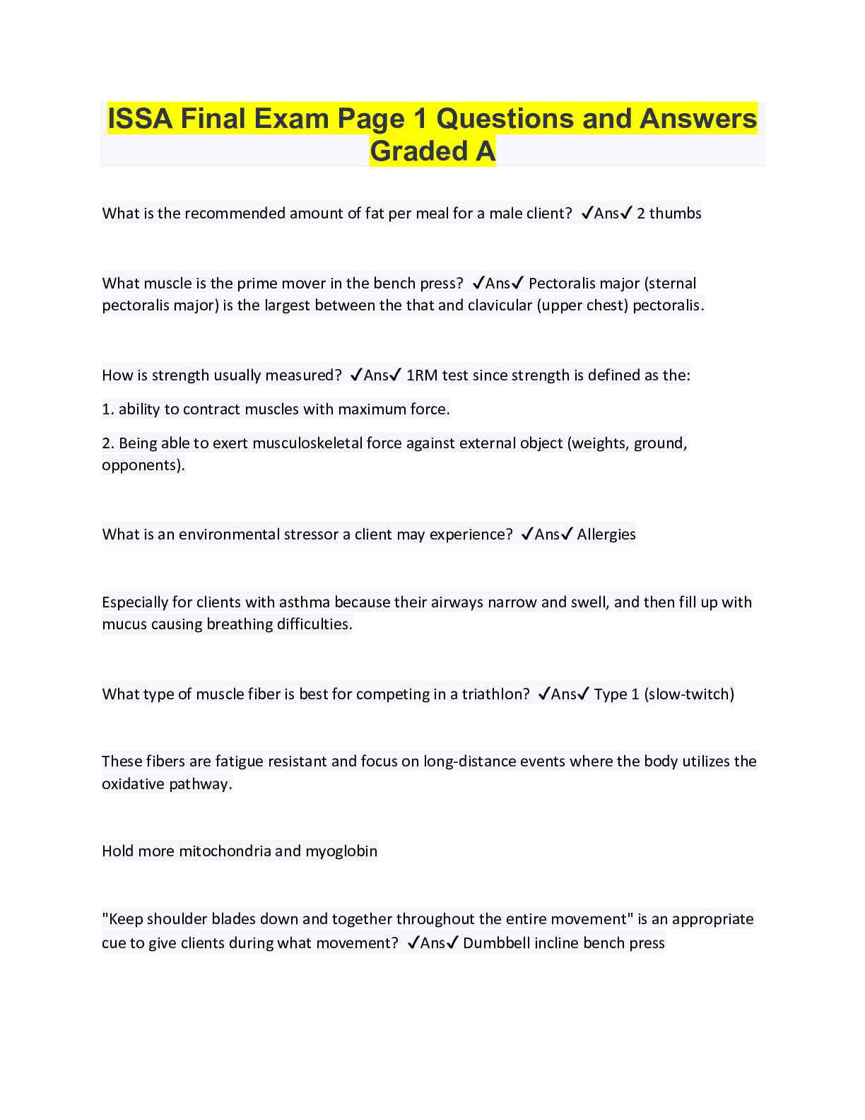 Preview image for ISSA Final Exam Page 1 Questions and Answers Graded A